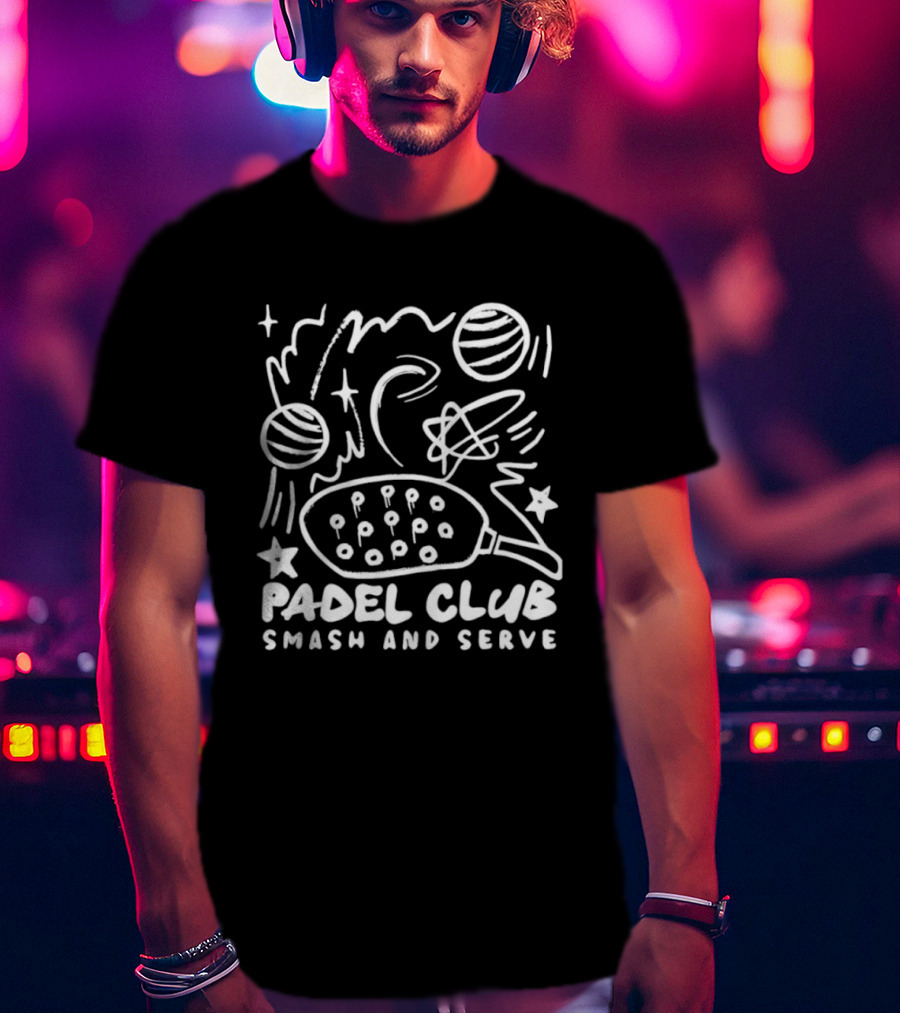 Padel Club Smash And Serve Doodle Tennis Ball Racket Stars T-Shirt