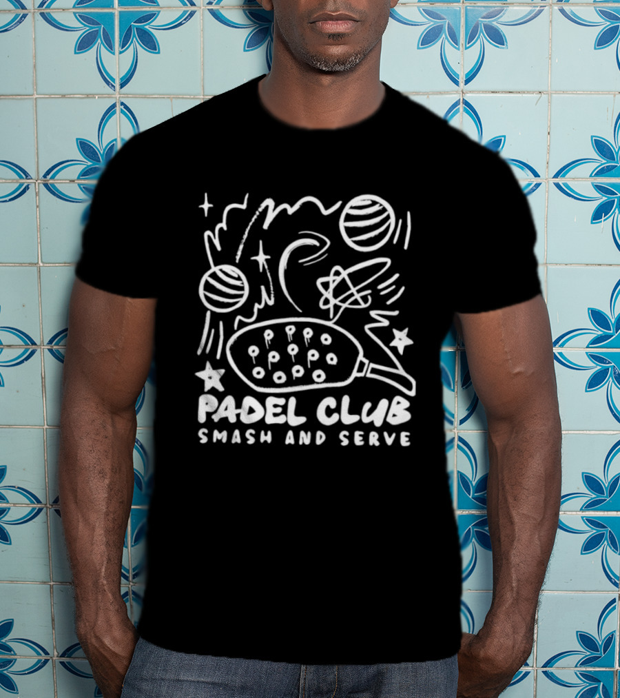 Padel Club Smash And Serve Doodle Tennis Ball Racket Stars T-Shirt