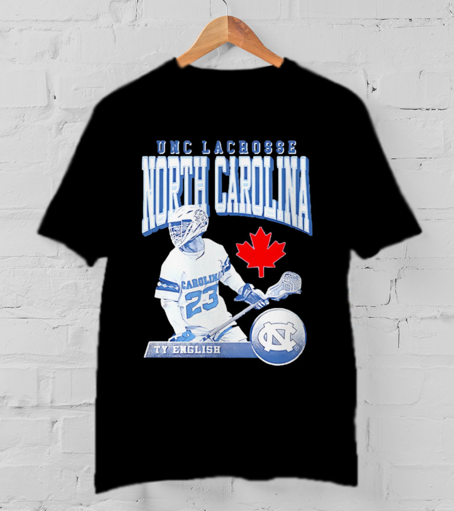 UNC Lacrosse Ty English North Carolina 23 Canadian Maple Leaf T-Shirt