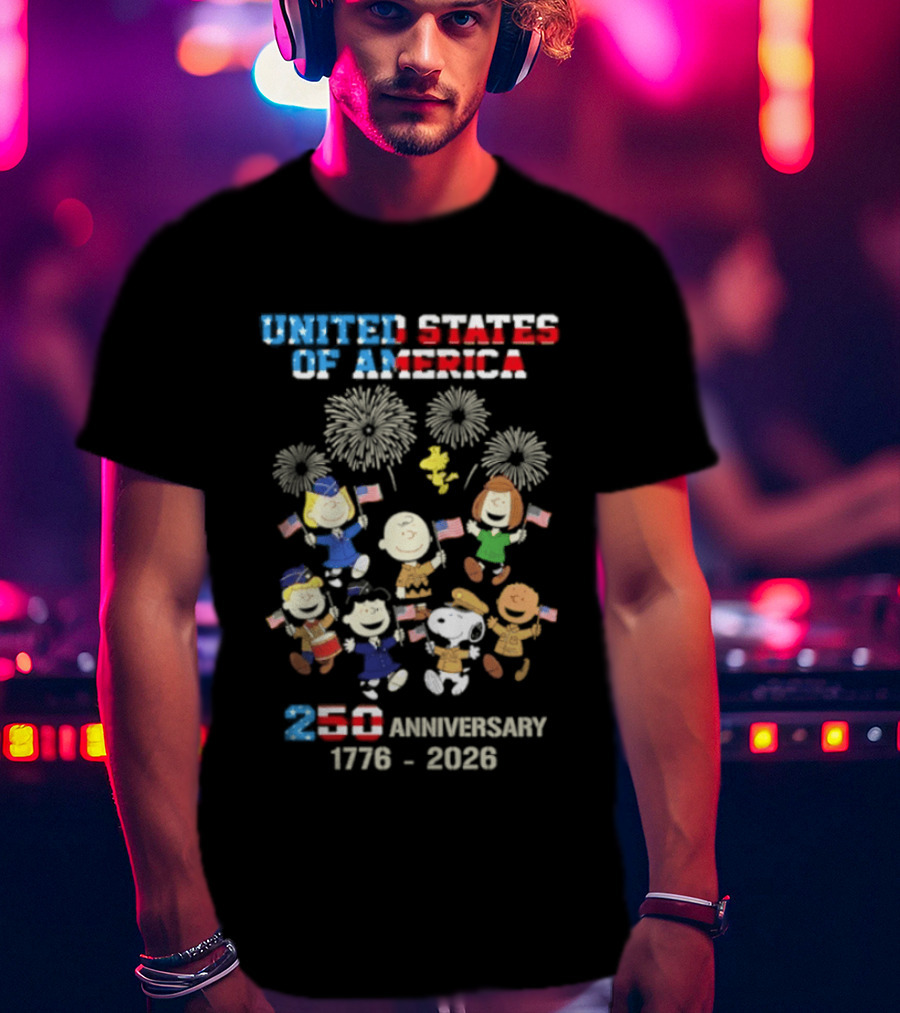 United States Of America 250th Anniversary 1776 2026 Snoopy Peanuts Characters Celebration T-Shirt