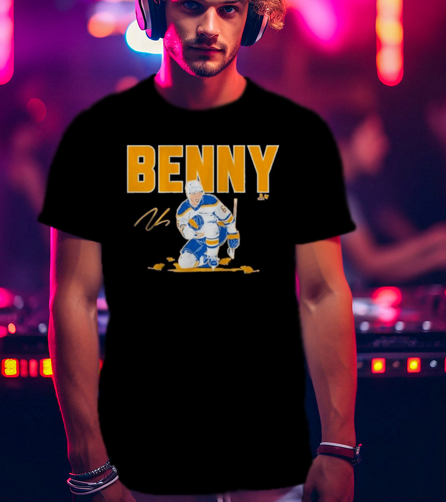 Benny 66 Hockey Player Buffalo Blue And Gold T-Shirt