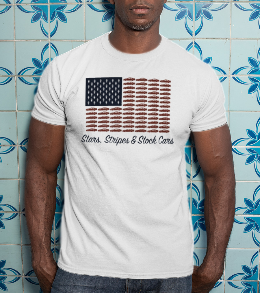 Dirtymo Media Stars Stripes Stock Cars America Flag Racing T-Shirt