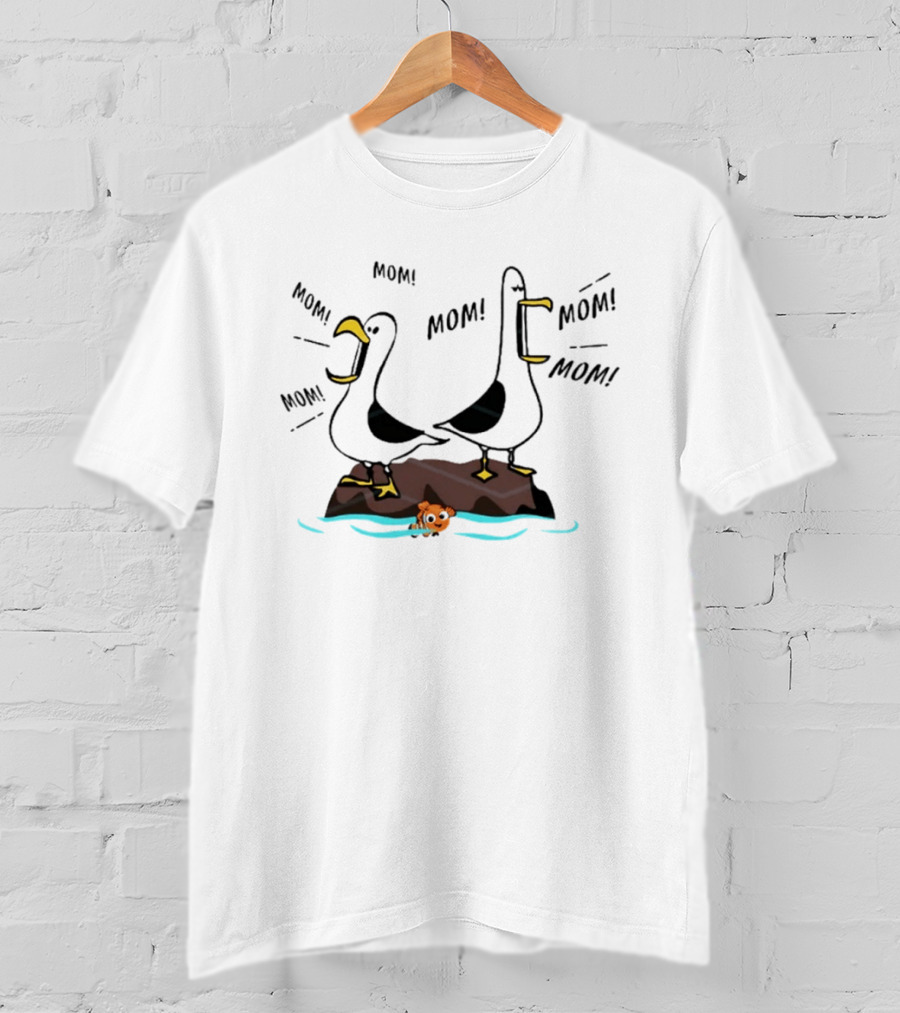 Seagull Mom Finding Nemo Disney Characters On Rock With Fish T-Shirt