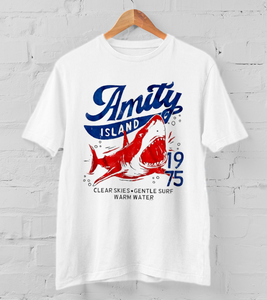 Amity Island 1975 Clear Skies Gentle Surf Warm Water Shark T-Shirt