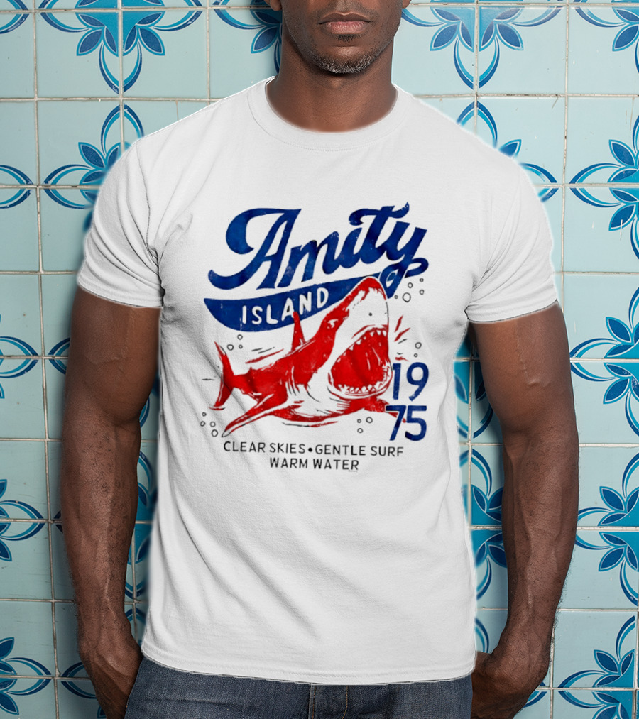 Amity Island 1975 Clear Skies Gentle Surf Warm Water Shark T-Shirt