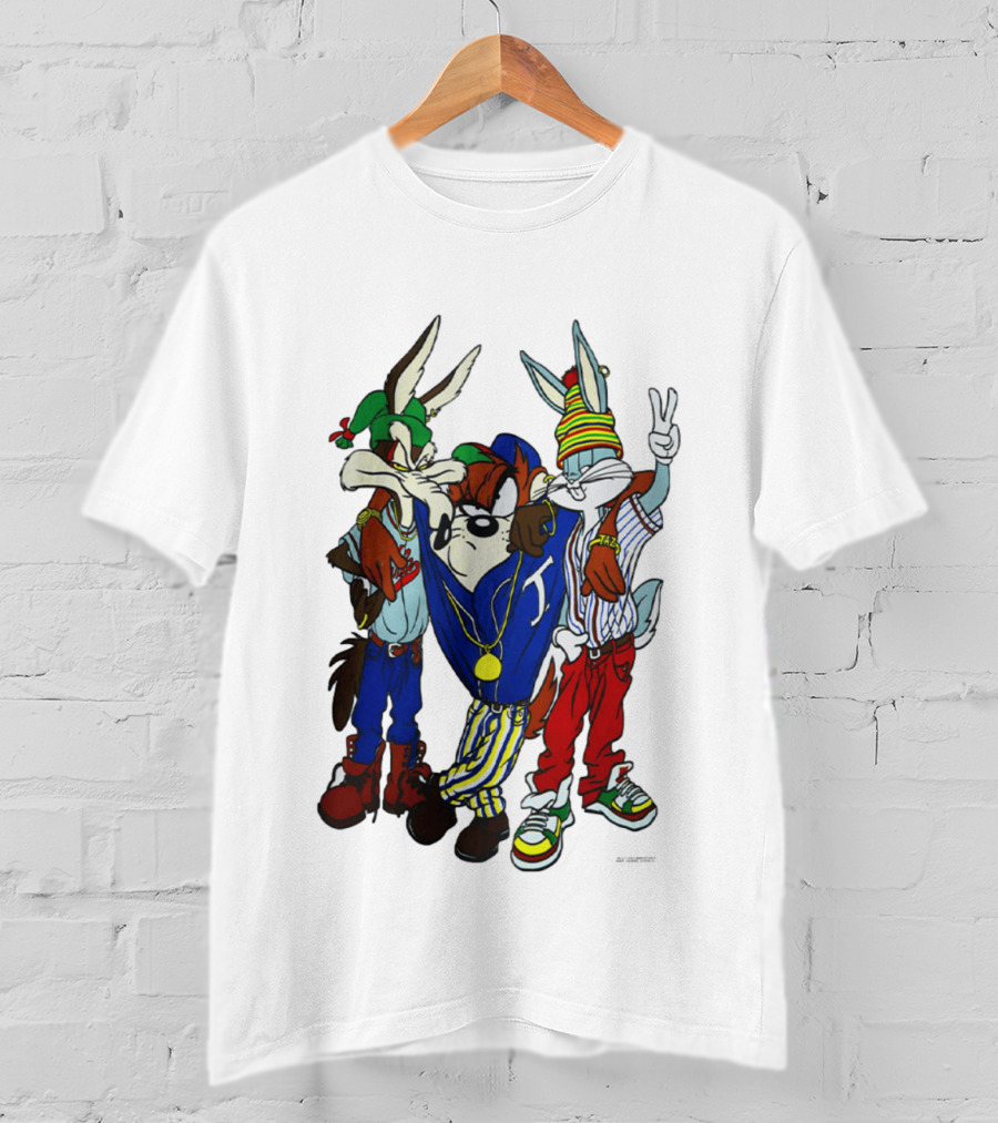 Rare Looney Tunes Hip Hop Bugs Taz Wile E Coyote Peace Sign Pose T-Shirt
