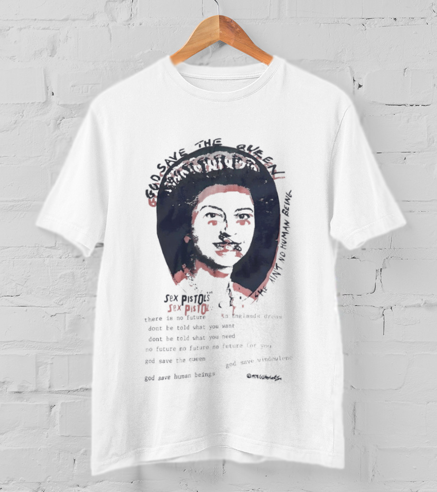 Sex Pistols God Save The Queen She Ain't No Human Being Union Jack Collar T-Shirt