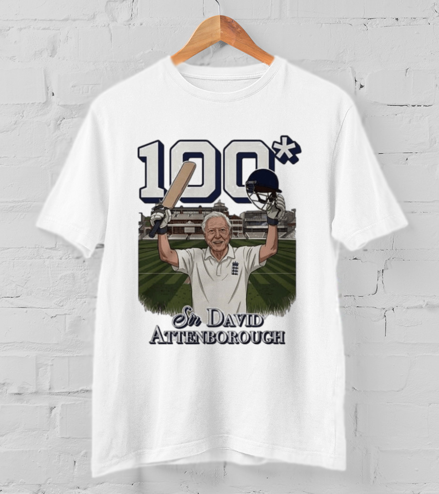 Sir David Attenborough 100 Cricket Legend Batting Milestone T-Shirt