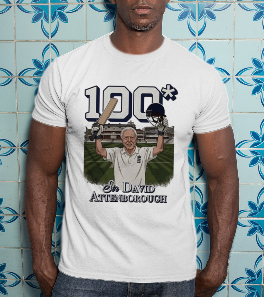 Sir David Attenborough 100 Cricket Legend Batting Milestone T-Shirt