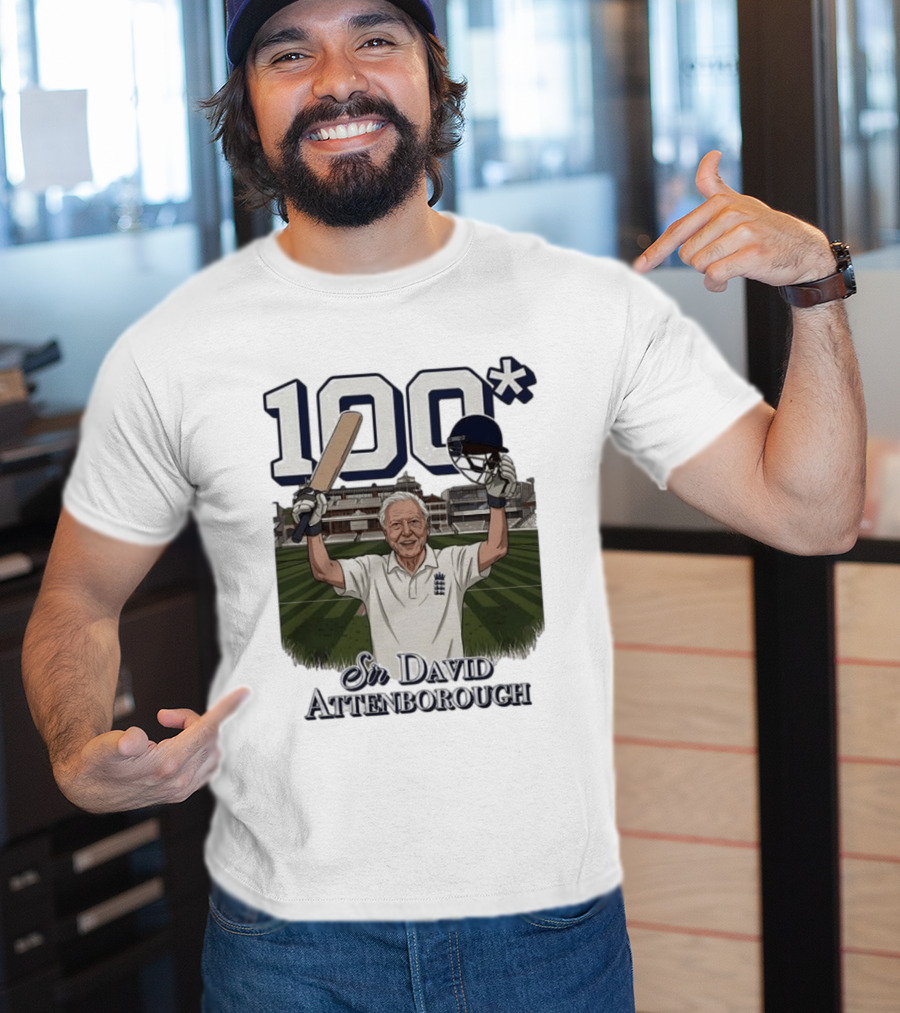 Sir David Attenborough 100 Cricket Legend Batting Milestone T-Shirt