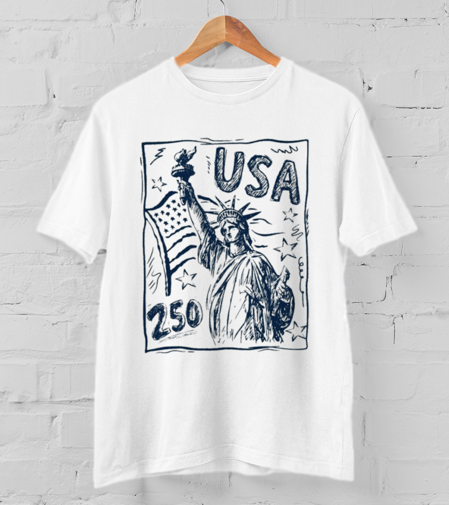 USA Statue Of Liberty American Flag 250 Stars T-Shirt