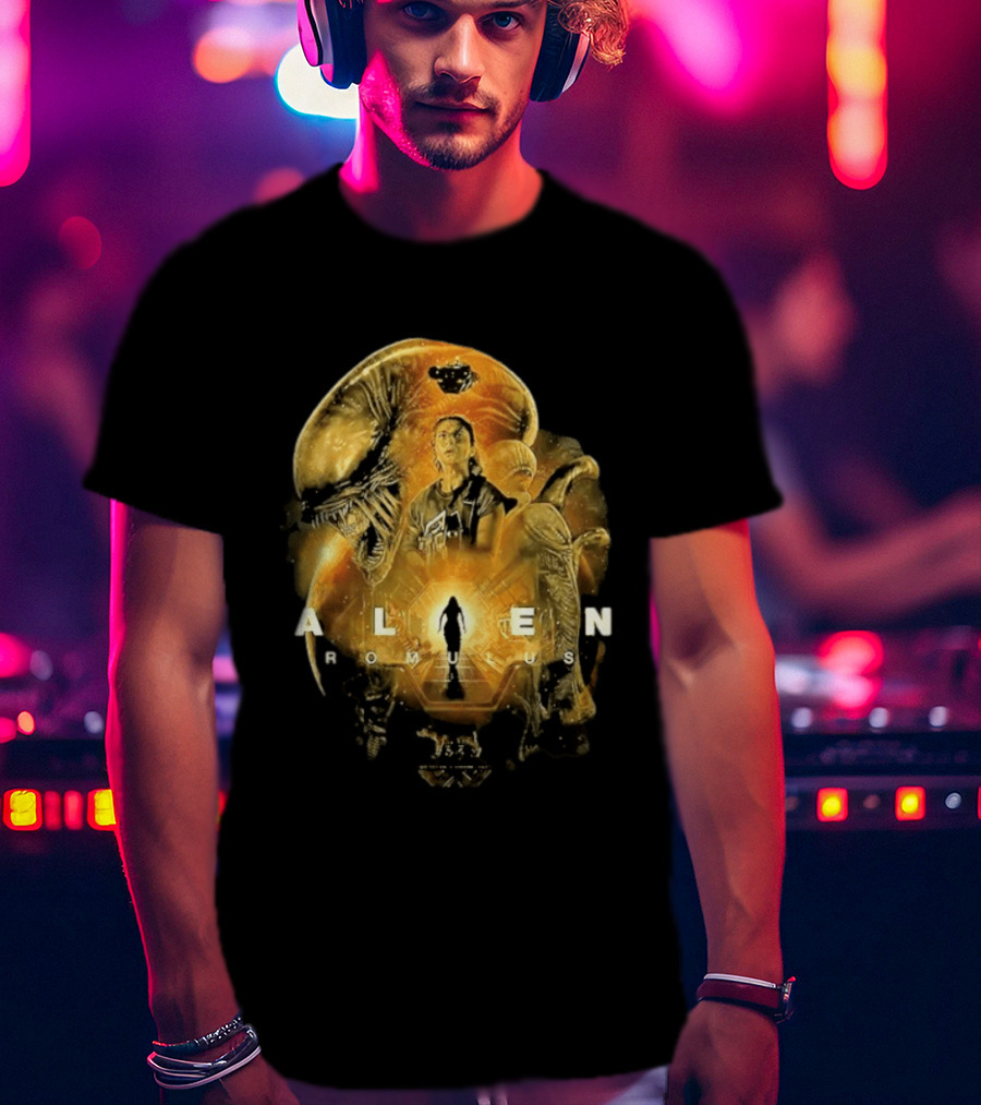 Alien Romulus Xenomorph Collage With Character And Spaceship T-Shirt