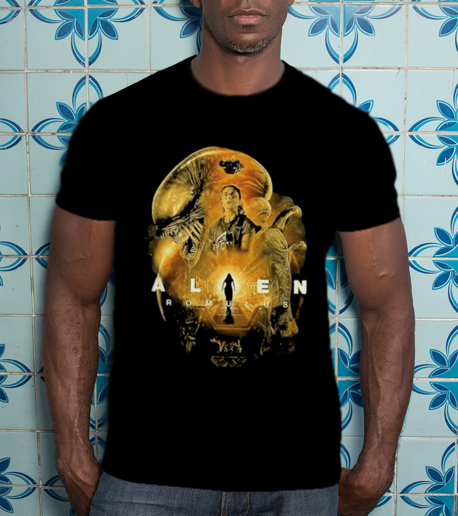 Alien Romulus Xenomorph Collage With Character And Spaceship T-Shirt