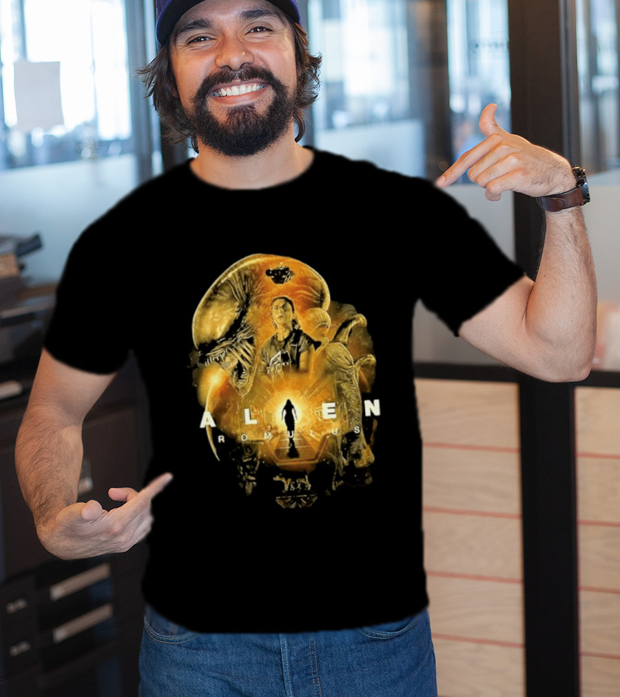 Alien Romulus Xenomorph Collage With Character And Spaceship T-Shirt
