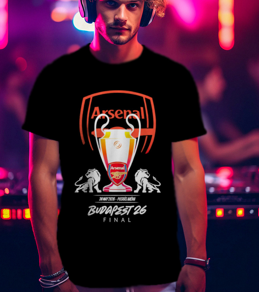 Arsenal Budapest 26 Final Champions League Trophy Lions T-Shirt