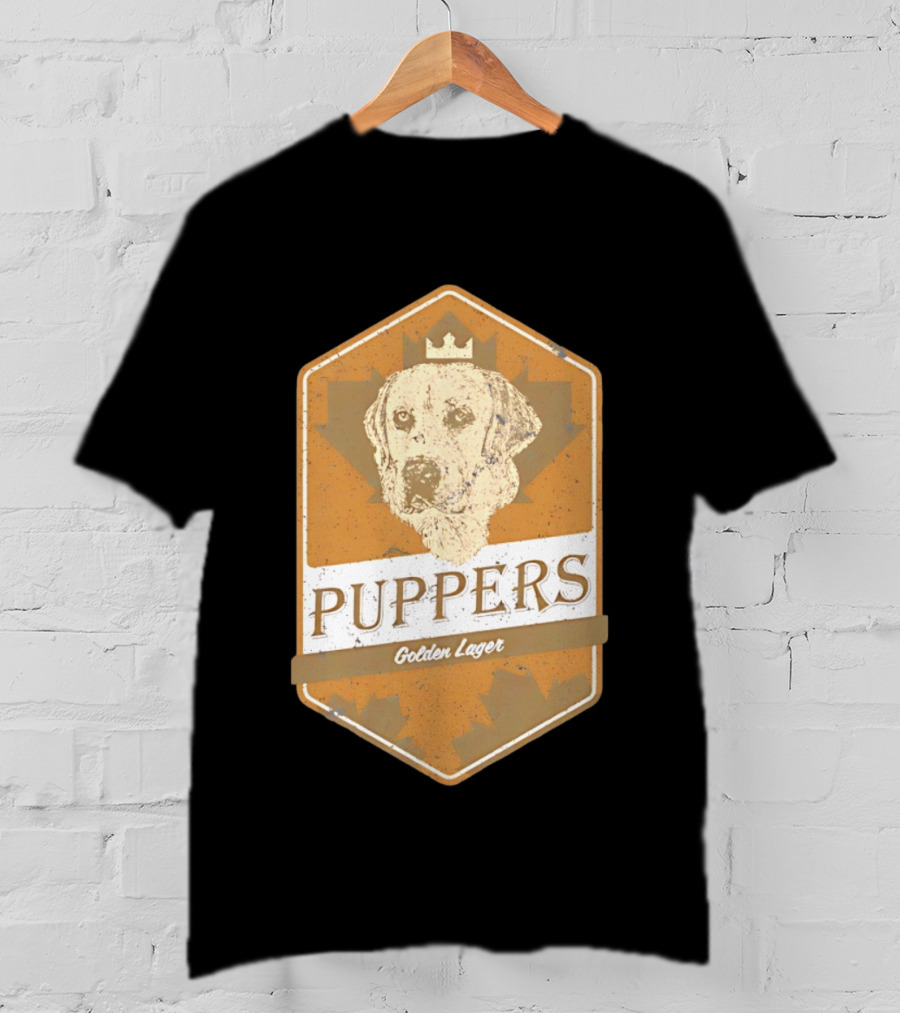 Puppers Golden Lager Dog Label Image With Crown T-Shirt