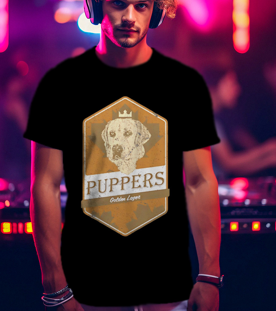 Puppers Golden Lager Dog Label Image With Crown T-Shirt