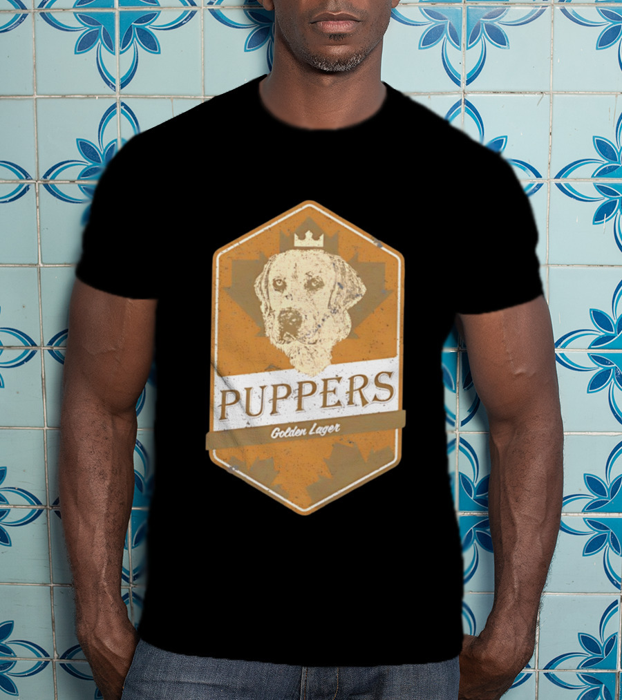 Puppers Golden Lager Dog Label Image With Crown T-Shirt