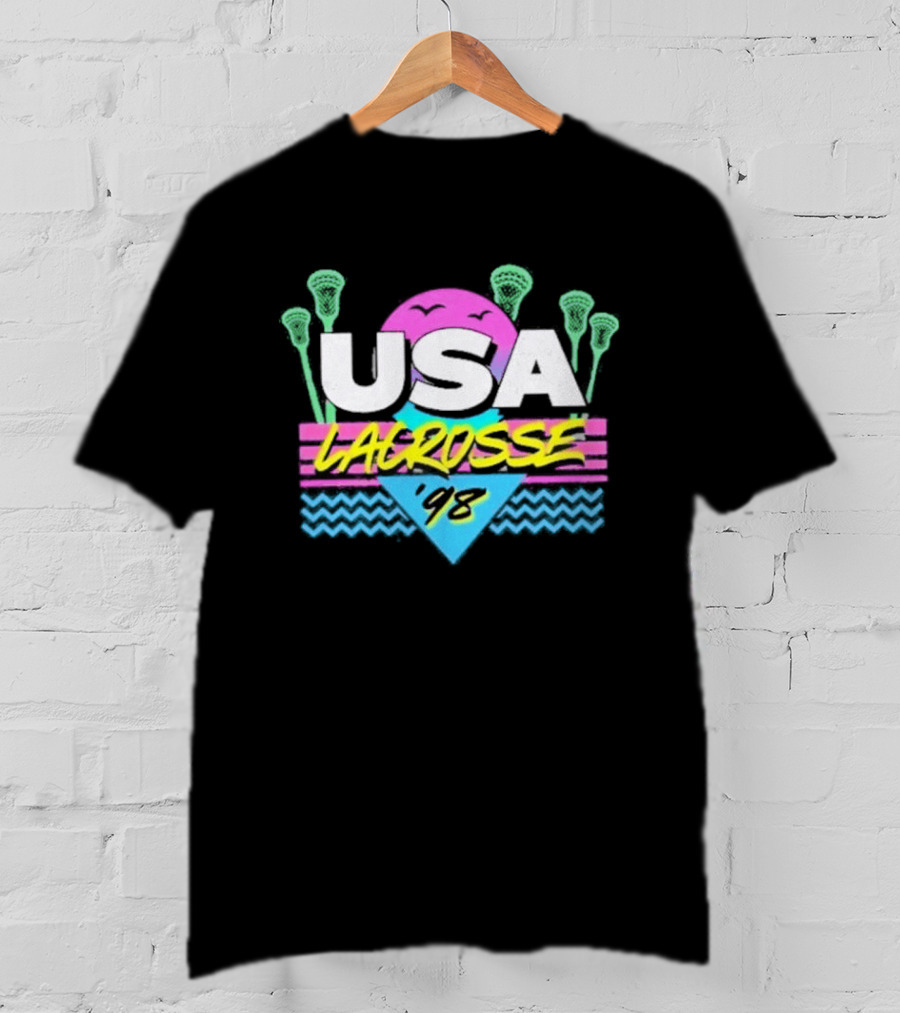 USA Lacrosse 92 Retro Neon Purple Sunset T-Shirt
