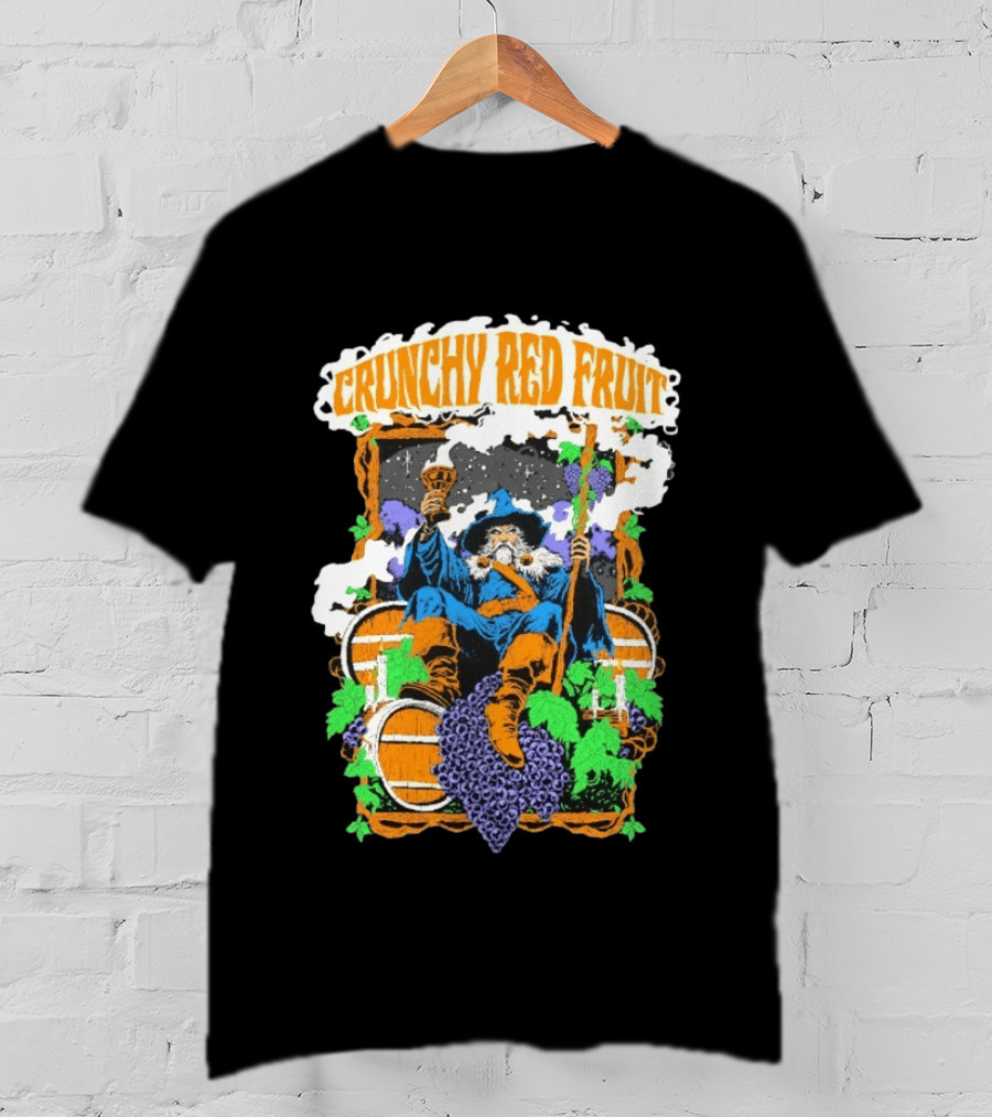 Crunchy Red Fruit Wizard With Grapes And Barrels T-Shirt