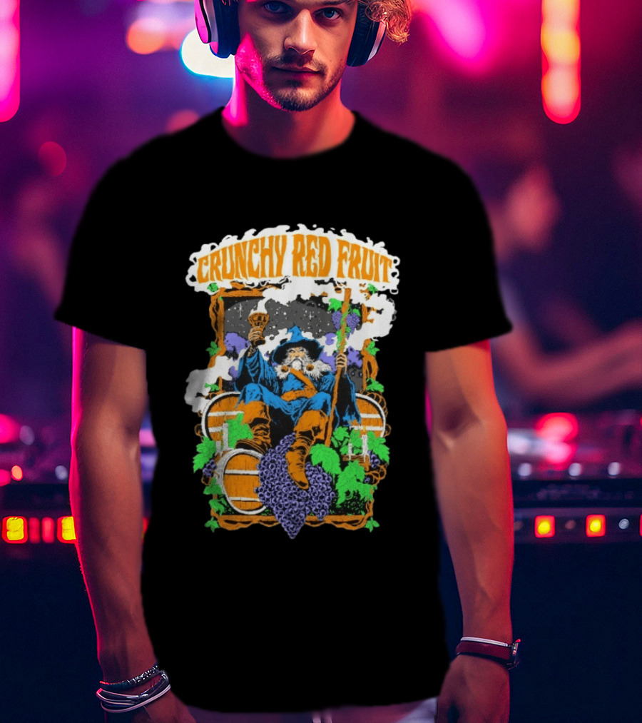 Crunchy Red Fruit Wizard With Grapes And Barrels T-Shirt