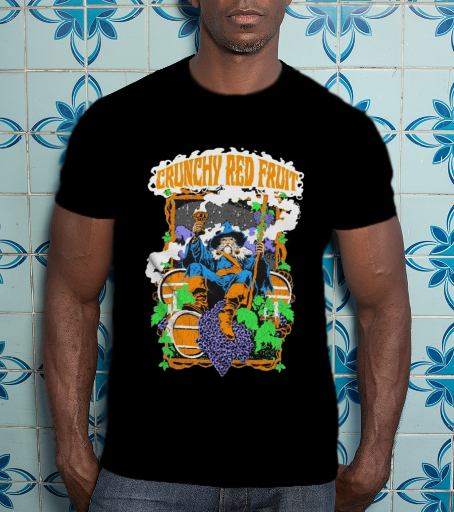Crunchy Red Fruit Wizard With Grapes And Barrels T-Shirt