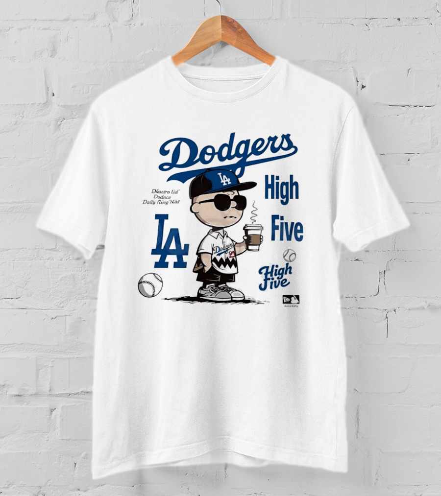 Los Angeles Dodgers High Five With Charlie Brown Coffee Style And LA Baseball Vibes T-Shirt