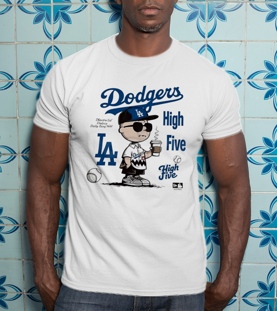Los Angeles Dodgers High Five With Charlie Brown Coffee Style And LA Baseball Vibes T-Shirt