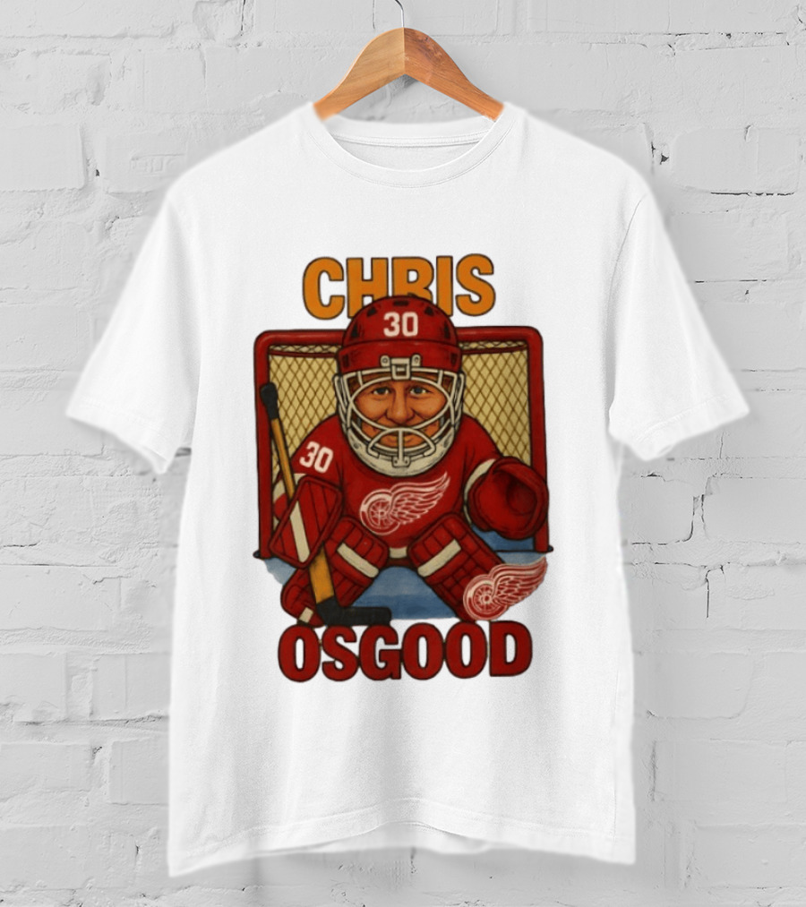 CHRIS OSGOOD 30 Detroit Red Wings Hockey Goalie Caricature T-Shirt