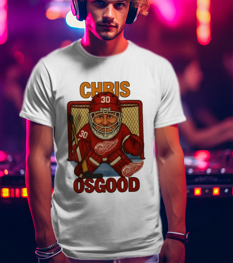 CHRIS OSGOOD 30 Detroit Red Wings Hockey Goalie Caricature T-Shirt