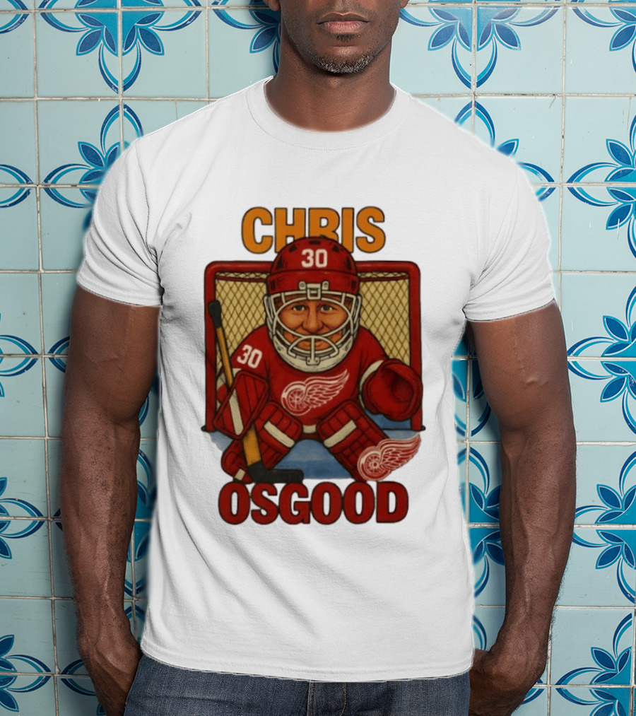CHRIS OSGOOD 30 Detroit Red Wings Hockey Goalie Caricature T-Shirt
