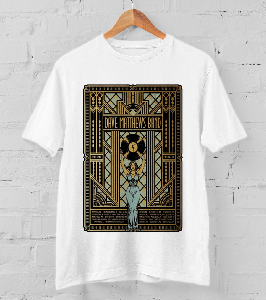 Dave Matthews Band 2026 Fall Tour Art Deco Concert Dates And Cities T-Shirt