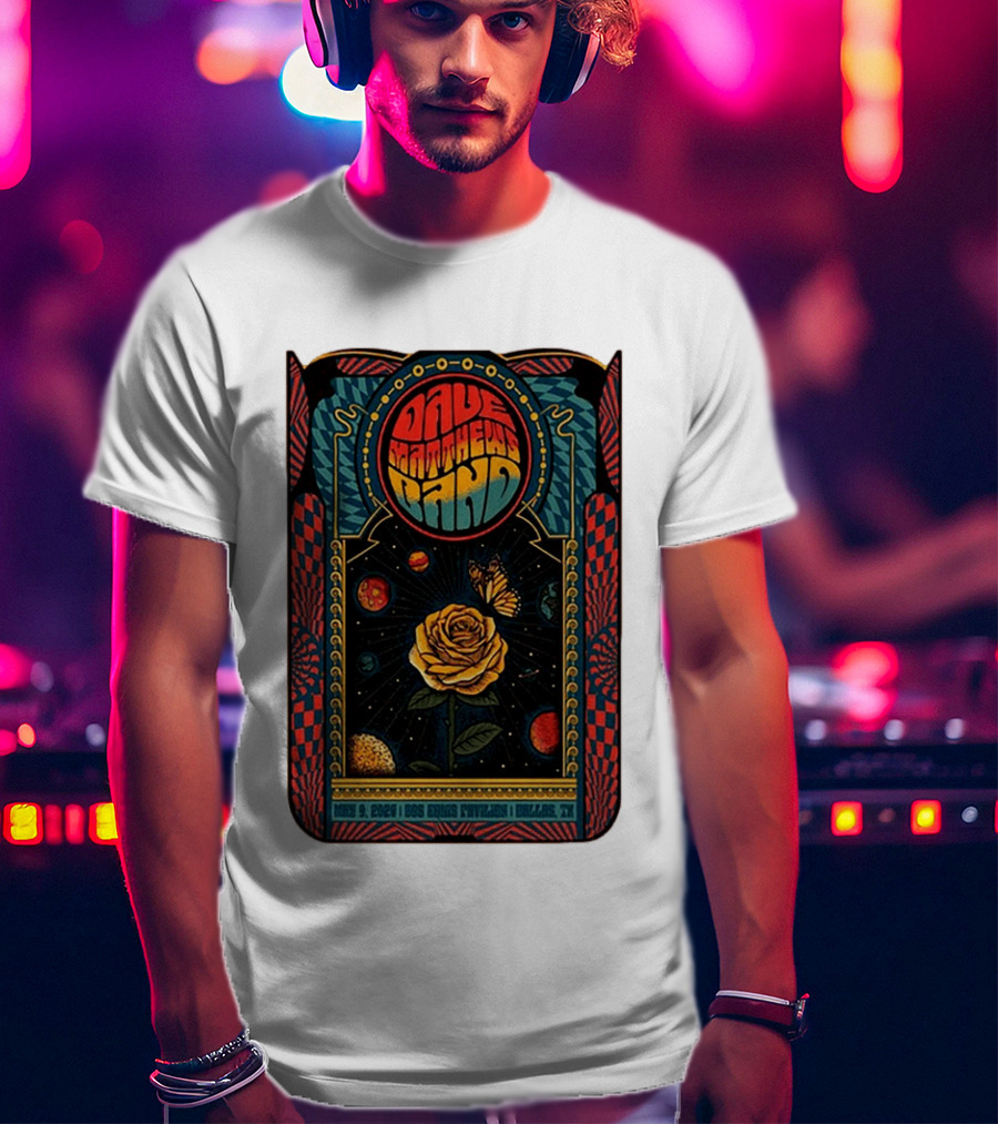 Dave Matthews Band May 9 2026 Dos Equis Pavilion Dallas TX Retro Psychedelic Butterfly Rose Planet T-Shirt