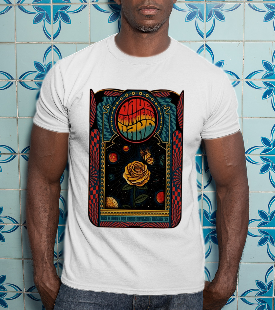 Dave Matthews Band May 9 2026 Dos Equis Pavilion Dallas TX Retro Psychedelic Butterfly Rose Planet T-Shirt