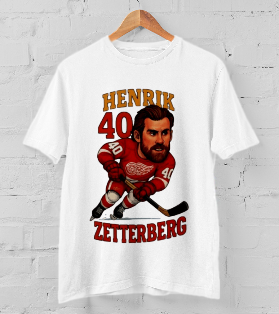 Henrik Zetterberg 40 Detroit Red Wings Hockey Player Caricature T-Shirt