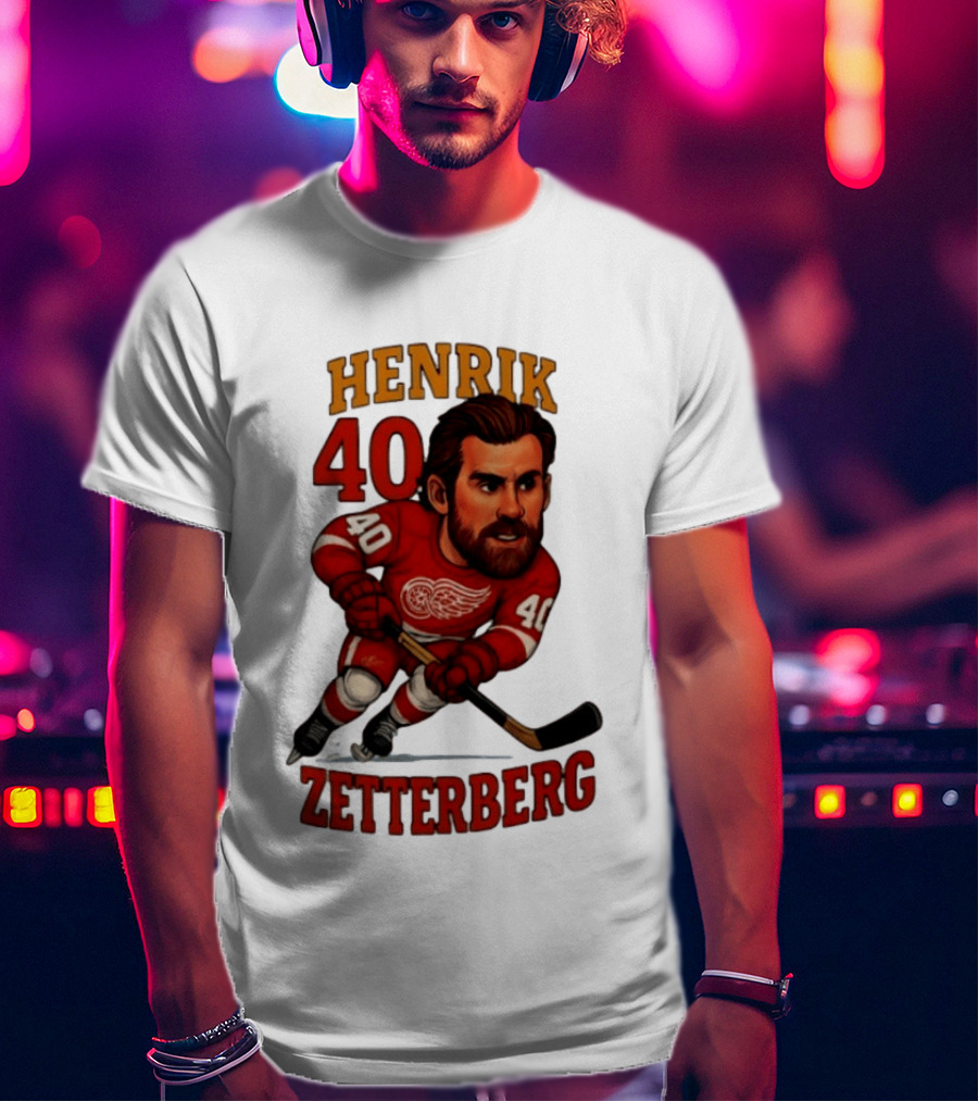 Henrik Zetterberg 40 Detroit Red Wings Hockey Player Caricature T-Shirt