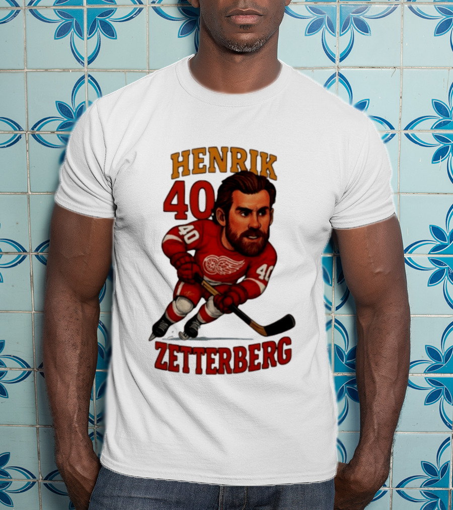 Henrik Zetterberg 40 Detroit Red Wings Hockey Player Caricature T-Shirt
