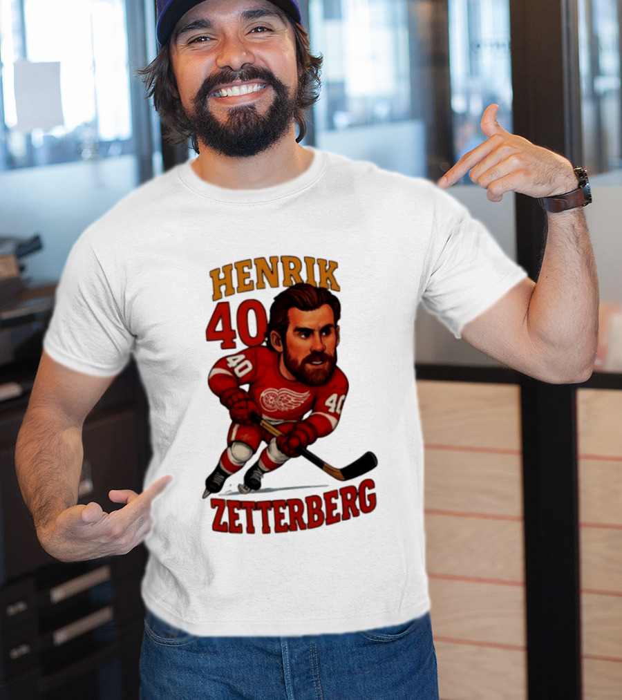 Henrik Zetterberg 40 Detroit Red Wings Hockey Player Caricature T-Shirt