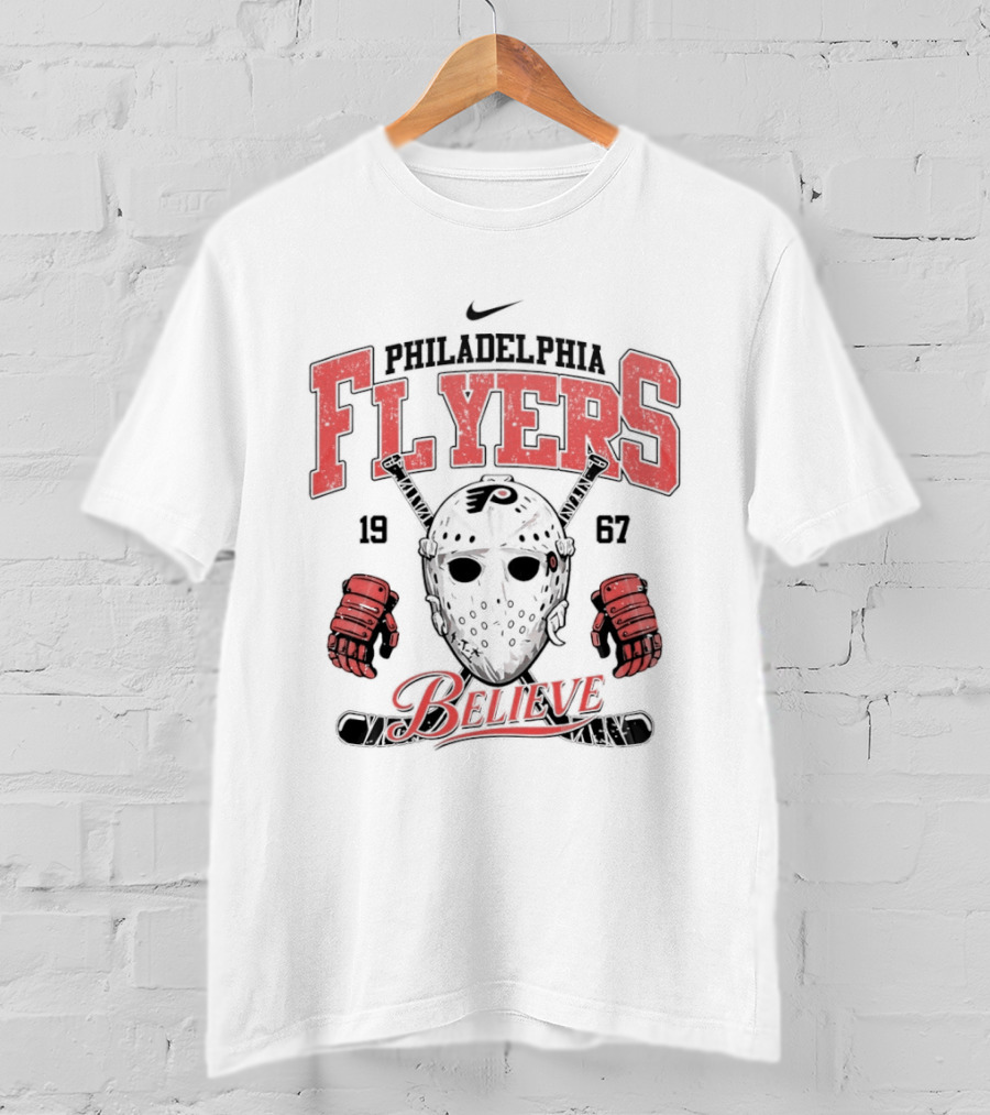 Philadelphia Flyers 1967 Believe Hockey Mask And Gloves T-Shirt