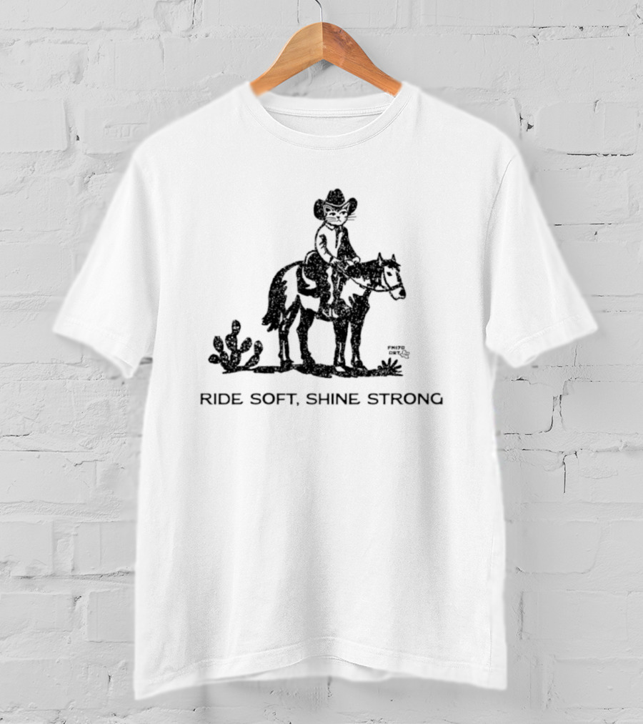 Cowboy Cat Riding Horse Ride Soft Shine Strong Cactus Scenery T-Shirt