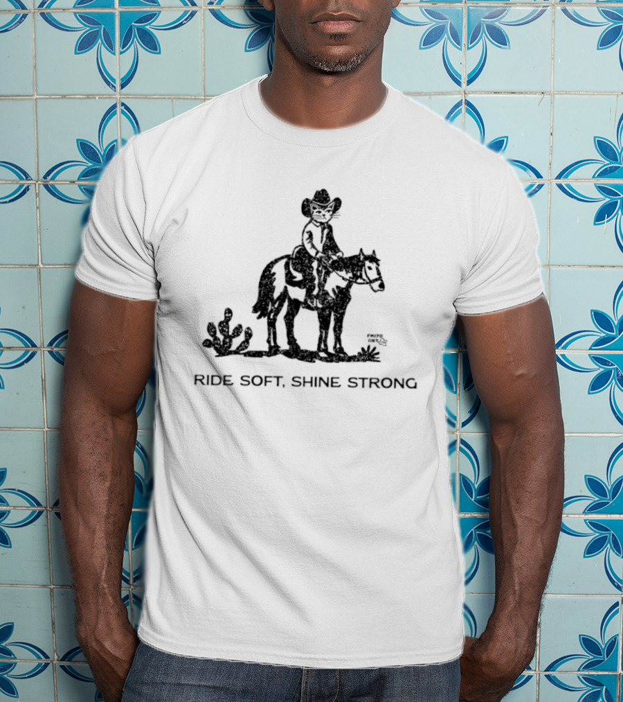 Cowboy Cat Riding Horse Ride Soft Shine Strong Cactus Scenery T-Shirt