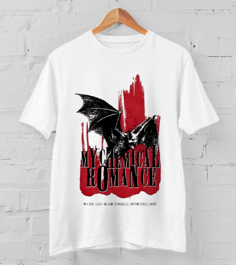 My Chemical Romance Daytona Beach FL May 10 2026 Tour Bat And Red Splash T-Shirt