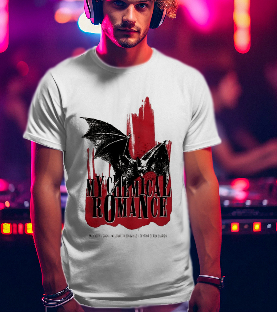 My Chemical Romance Daytona Beach FL May 10 2026 Tour Bat And Red Splash T-Shirt