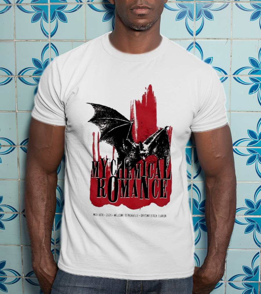 My Chemical Romance Daytona Beach FL May 10 2026 Tour Bat And Red Splash T-Shirt