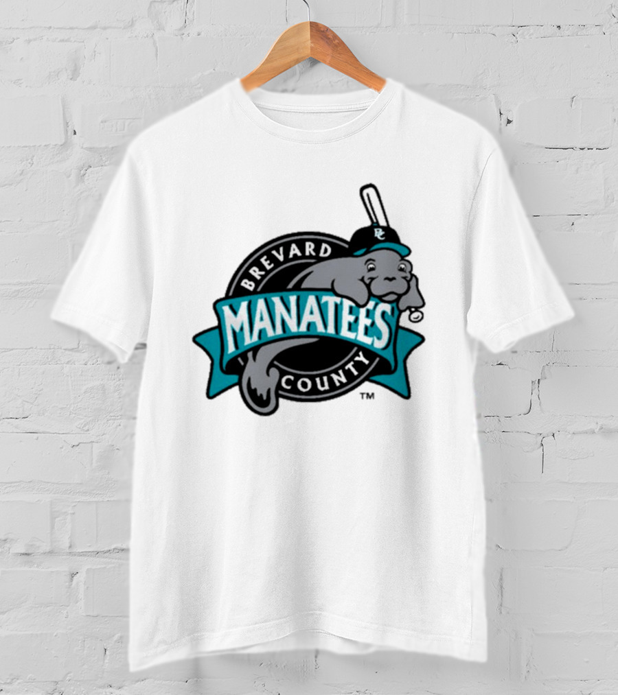 Brevard County Manatees Baseball Team Cap Mascot With Bat And Ball T-Shirt