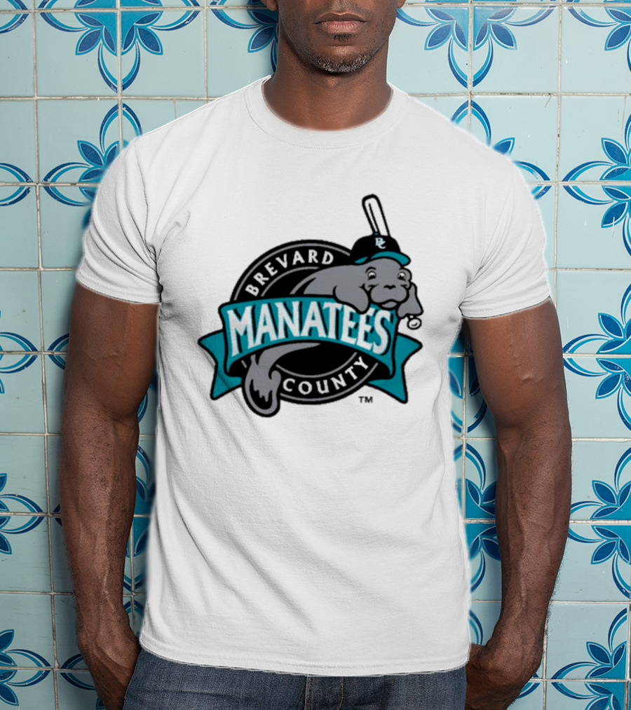 Brevard County Manatees Baseball Team Cap Mascot With Bat And Ball T-Shirt