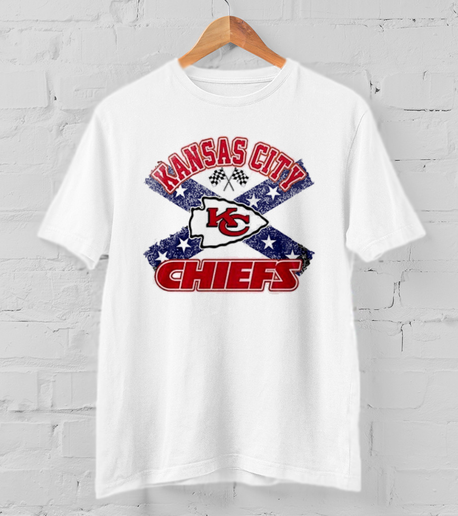 Kansas City Chiefs KC Red Logo Stars And Bars Caricature T-Shirt