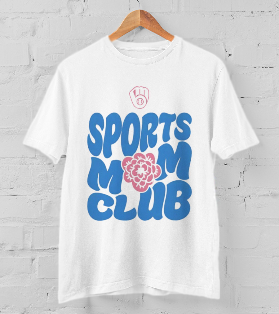 Milwaukee Brewers Sports Mom Club Mother's Day Baseball Mitt Flower T-Shirt