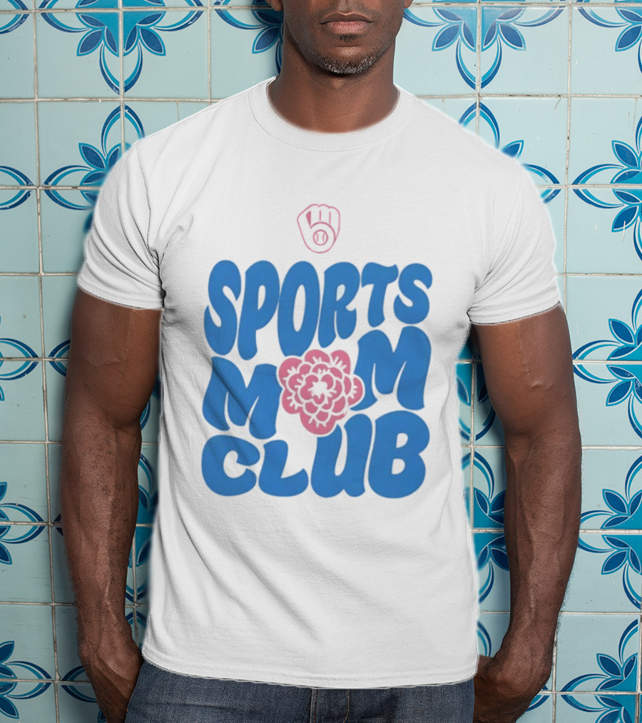 Milwaukee Brewers Sports Mom Club Mother's Day Baseball Mitt Flower T-Shirt