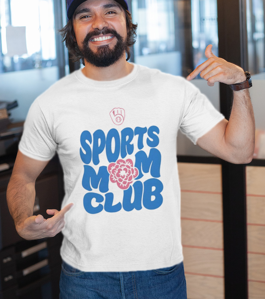 Milwaukee Brewers Sports Mom Club Mother's Day Baseball Mitt Flower T-Shirt